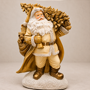 Papai Noel Decorativo em Resina com Árvore de Natal LED 39 cm