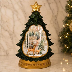 Árvore de Natal Iluminada com Som e Cenário Nevado 32 cm