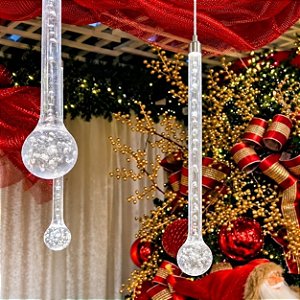Pendente Gota com LED Branco Quente 1,80 m – 10 Gotas Transparentes em Metal Prata
