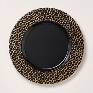 Sousplat Preto com Relevo Dourado 33 cm