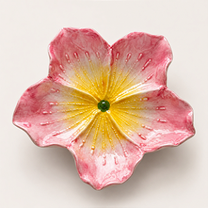 Prato Decorativo Flor Rosa em Cerâmica 14 x 13 cm
