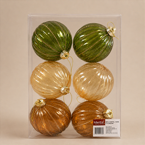 Caixa com 6 Bolas de Natal Translúcidas – 12 cm | Verde, Bege e Marrom