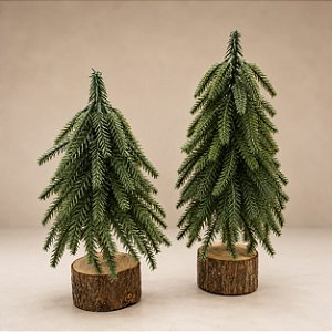 Mini Árvore de Natal Toque Real com Base de Madeira – 20 cm