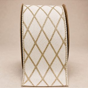 Fita Aramada Dupla Face Branca e Champagne com Glitter – 6,3 cm x 10 m