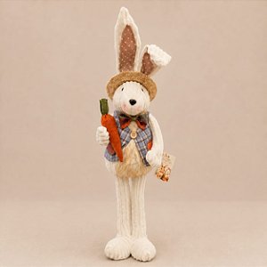 Coelho de Páscoa de Pelúcia Branco com Chapéu, Colete e Cenoura – 70 cm