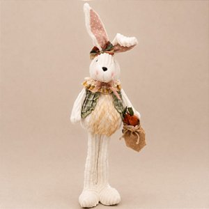 Coelha de Páscoa de Pelúcia Branca com Cesta de Cenouras – 70 cm