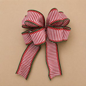 Laço Duplo de Natal Pronto Vermelho e Branco com Borda Verde 25 x 30 cm
