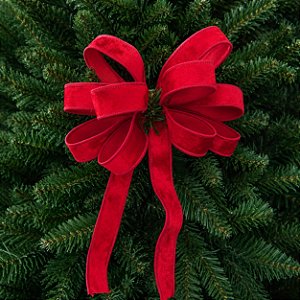 Laço Pronto de Natal em Veludo Vermelho 5 Pontas 18 x 22 cm