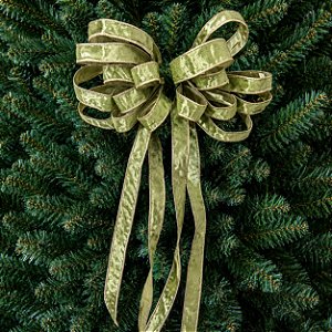 Laço Grande para Topo de Árvore de Natal em Veludo Verde e Champagne 8 Pontas 90 x 38 cm