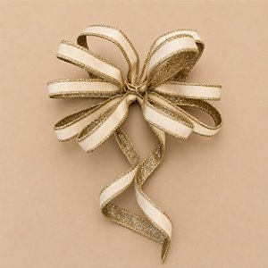 Laço Pronto de Natal em Veludo Off-White e Champagne Dupla Face 5 Pontas 25 x 20 cm