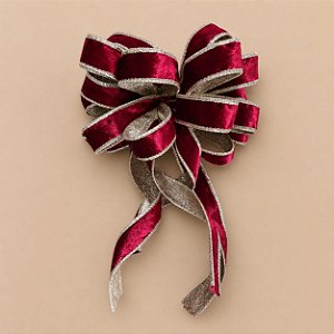 Laço Pronto de Natal em Veludo Bordô e Dourado Dupla Face 6 Pontas 28 x 21 cm
