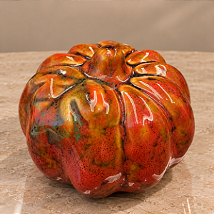 Mini Abóbora Decorativa de Cerâmica Laranja 6x7cm