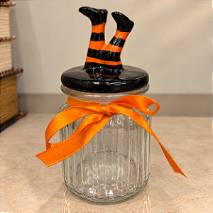 Pote de Vidro Halloween com Tampa Hermética Perninhas de Bruxa