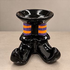 Porta-Velas Pé de Bruxa Roxo e Laranja Halloween 8,5 cm