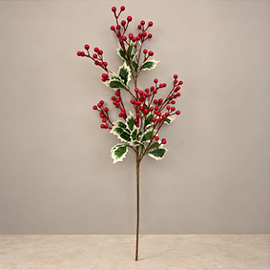 Galho Natalino com Berries Vermelhos e Folhas de Azevinho – 76 cm