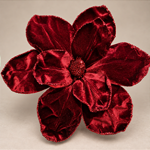 Flor Poinsettia em Veludo Borgonha com Glitter 24 cm