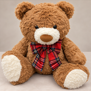Urso de Pelúcia Natalino com Laço Xadrez Tartan –45 cm