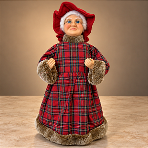 Mamãe Noel Natalina Rústico 40 cm com Vestido Xadrez Tartan Vermelho – Decoração de Natal