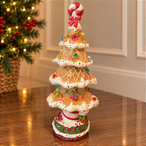 Árvore de Natal Cookie Gingerbread em Resina com LED 40 cm
