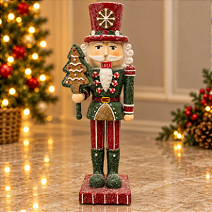 Quebra-Nozes Natalino com Cookie Gingerbread em Resina 35 cm