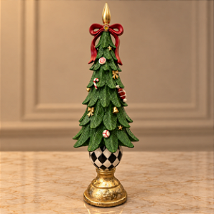 Árvore de Natal Lollipop em Resina 59 cm com base xadrez e dourado