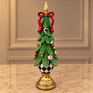 Árvore de Natal Lollipop em Resina 38 cm com Base Xadrez e Dourada