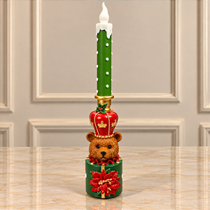 Vela Natalina com Urso e LED em Resina 45 cm – Vermelho, Verde e Dourado