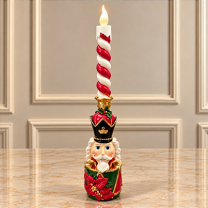 Vela Quebra-Nozes Natalina com LED em Resina 45 cm – Vermelho, Verde e Dourado