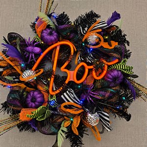 Guirlanda de Halloween 50 cm com LED – Boo, Abóboras e Aranhas