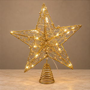 Estrela ponteira dourada com led a Pilha para árvore de natal