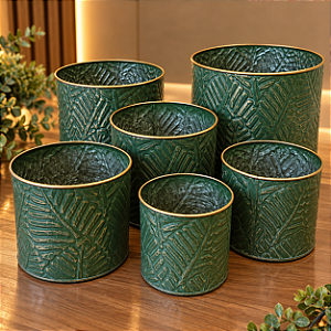 Kit cachepot rustico verde em metal de 20x20 com 6 unidades