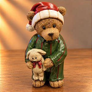 Ursinho Natalino em Resina com Coelhinho – 13 x 8 cm