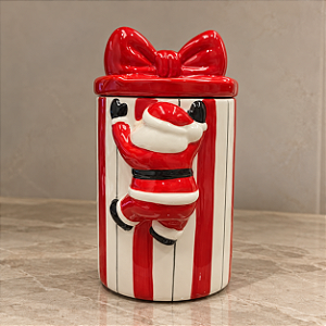 Pote Natalino de Porcelana com Tampa e Papai Noel – 20 x 11 cm