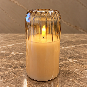 Vela Decorativa LED em Vidro Âmbar – 16 x 8 cm