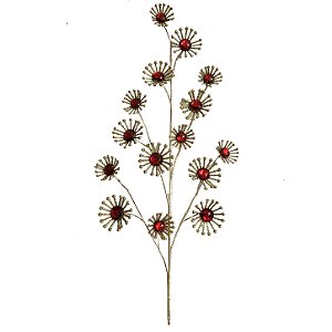 Galho Natalino Decorativo Dourado com Pedras Vermelhas e Glitter – 80 cm