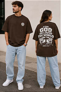 Camiseta Oversized Cristã Jesus Saves Threads – John 3:16 Premium Unissex Marrom