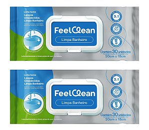 Kit 2 Lenço Umedecido Limpa Banheiros Pias e Vasos Sanitários com 30 unidades FeelClean