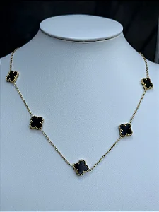 Colar Trevo Preto e Prateado e dourado