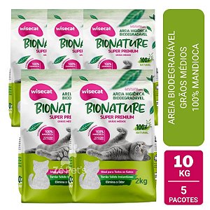 Kit 5 Unid Areia De Mandioca Para Gatos Wisecat Super Premium Grãos Médios 2kg