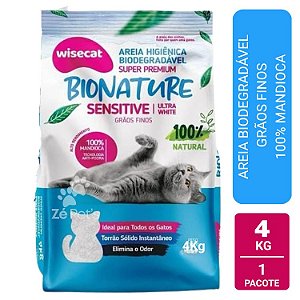 Areia Higiênica de Mandioca Para Gatos Biodegradável Bionature Sensitive Grãos Finos 4kg