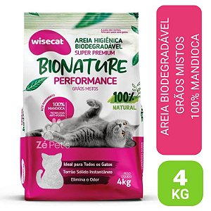 Areia Biodegradável para Gatos Bionature Performance Wisecat Grãos Mistos 4kg