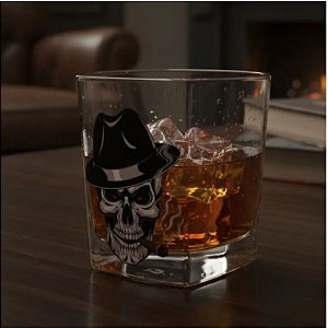 Copo de Whisky Para Exu 310ml de Luxo com Desenho de Caveira- Vidro