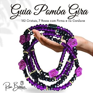 Guia Fio de Contas 65cm Pomba Gira com Rosas e Cristal Preto e Roxo com Firma