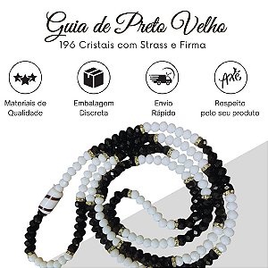 Guia de Preto Velho de Cristal Preta e Branca com 196 Cristais com Firma no Cordone com 65 cm