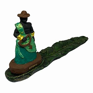 Incensario Regua Canoa Oxossi Verde 24 cm em Resina