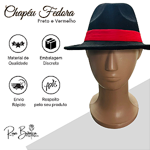 Chapeu Fedora - Preto e Vermelho