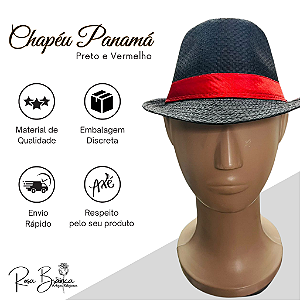 Chapeu Panamá Preto c/ fita vermelha