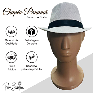Chapeu De Zé Pilintra (Malandro) Panamá Branco c/ fita Preta