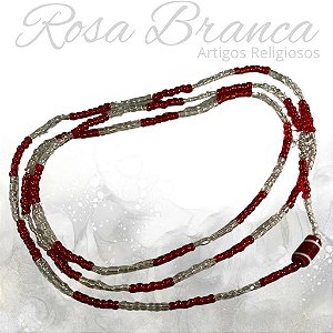 Guia de Miçangas - Branca e Vermelha Cristal Com Firma