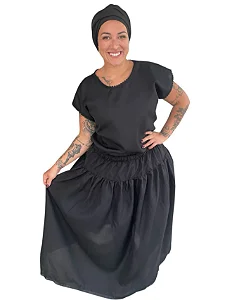 Roupa Ração Com Pano De Cabeça Oxford Feminina Preta - 3 Peças